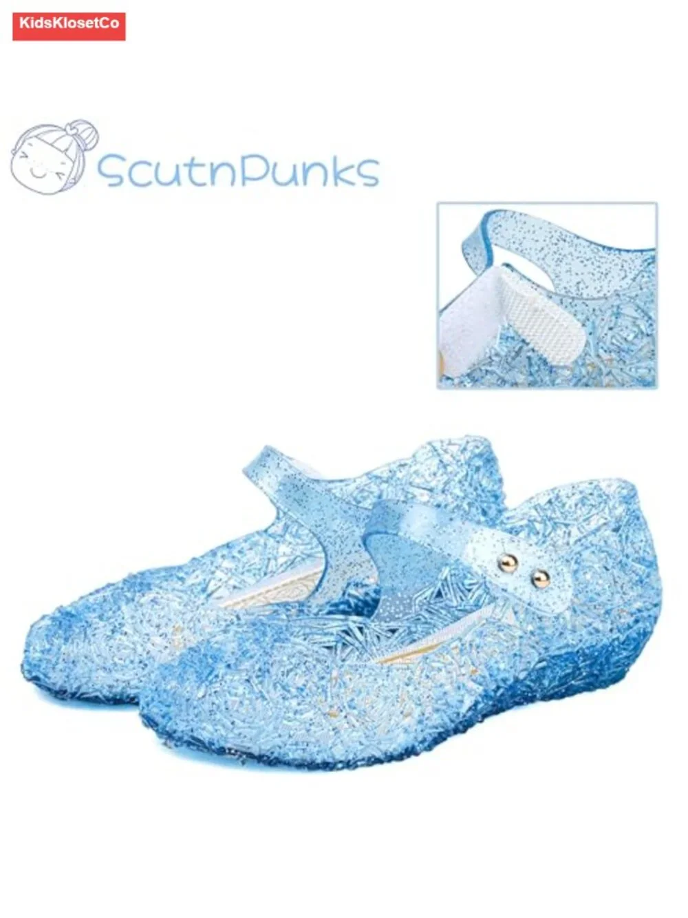 Girls Jelly Sandals with Crystal Upper, Hook-and-Loop Strap, Non-Slip Sole